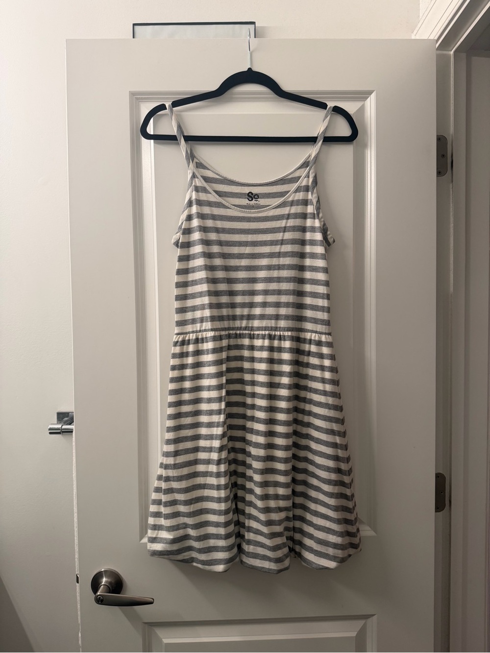 SO Gray and White Striped Sleeveless Midi Dress